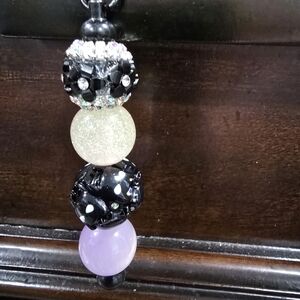 Chunky Bead Pendant Necklace - Black, Lilac, Glitter